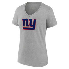 New York Giants Women's Primary Team Logo V-Neck T-Shirt Heather Gray