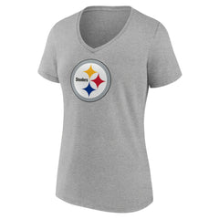 Pittsburgh Steelers Women's Primary Team Logo V-Neck T-Shirt Heather Gray