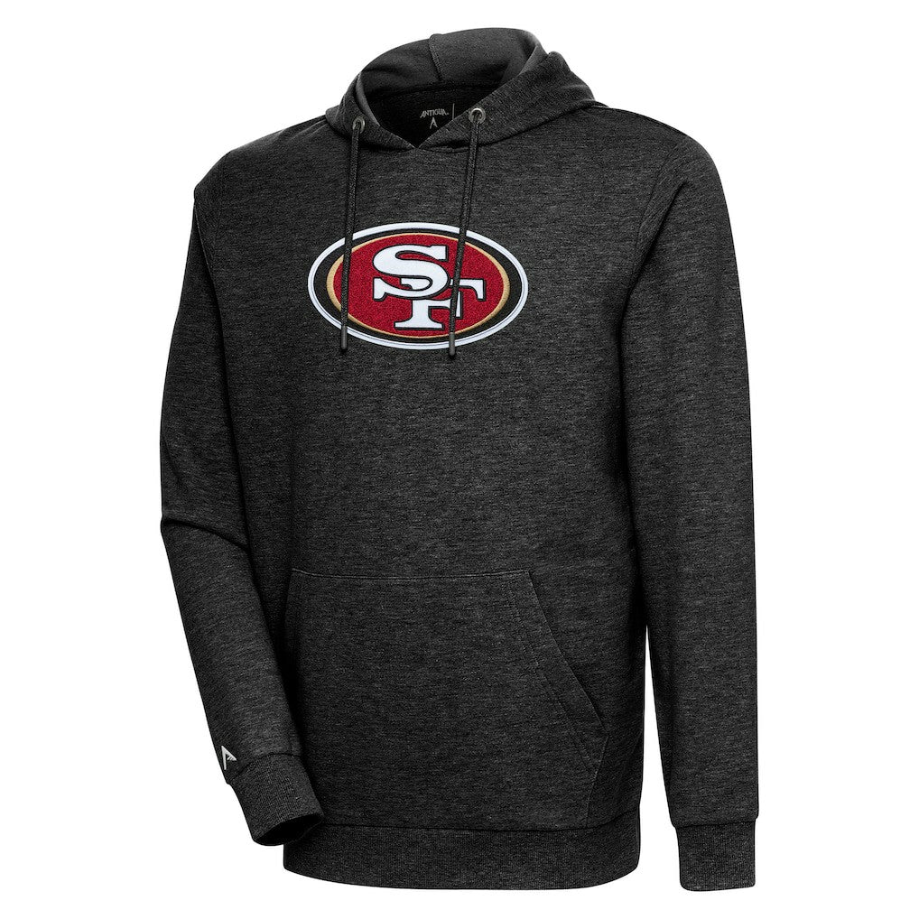 San Francisco 49ers Antigua Action Chenille Pullover Hoodie Heathered Black
