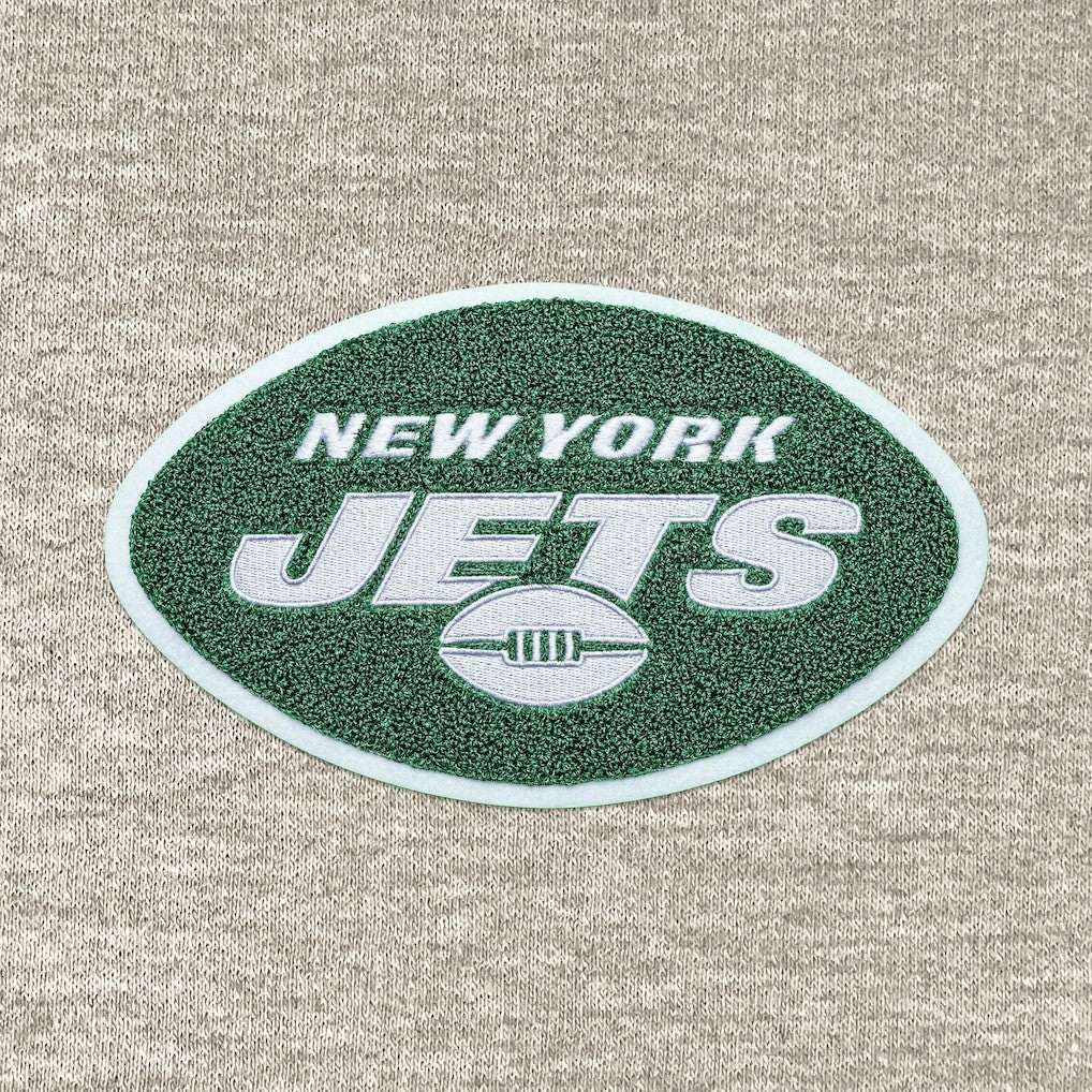 New York Jets Antigua Action Chenille Pullover Hoodie Oatmeal