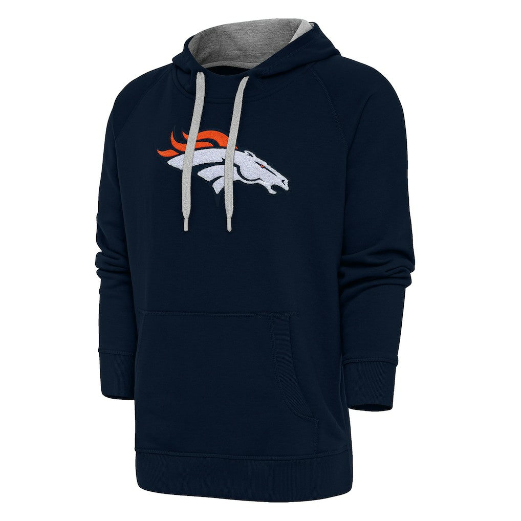 Denver Broncos Antigua Victory Chenille Pullover Hoodie Navy