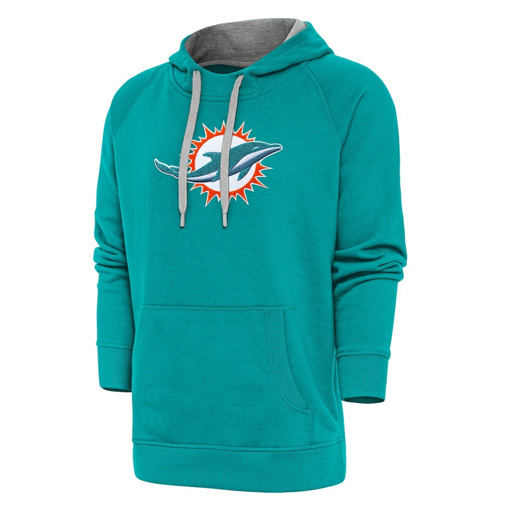 Miami Dolphins Antigua Victory Chenille Pullover Hoodie Aqua