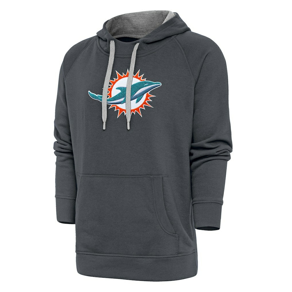 Miami Dolphins Antigua Victory Chenille Pullover Hoodie Charcoal