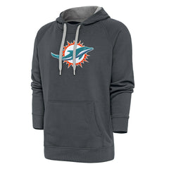 Miami Dolphins Antigua Victory Chenille Pullover Hoodie Charcoal