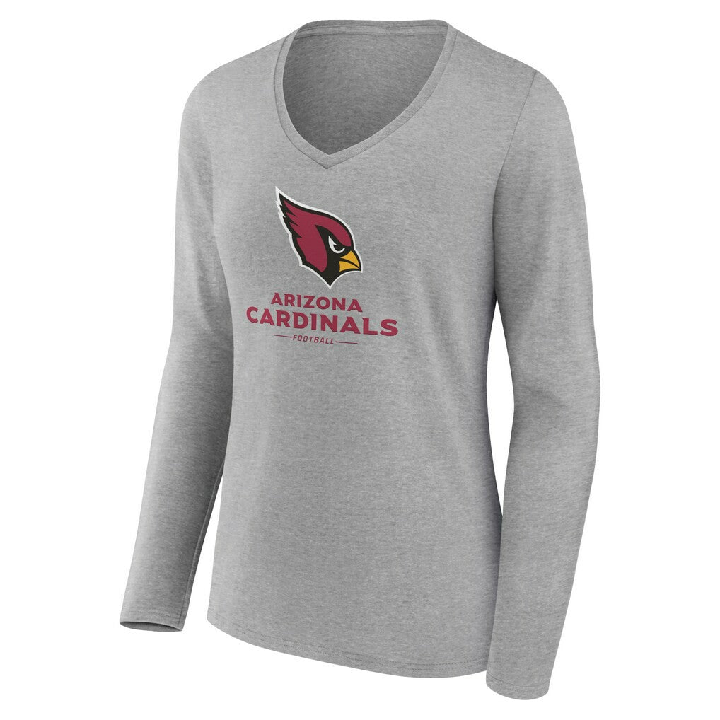 Arizona Cardinals Women's Logo Team Lockup Long Sleeve V-Neck T-Shirt Heather Gray