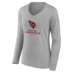 Arizona Cardinals Women's Logo Team Lockup Long Sleeve V-Neck T-Shirt Heather Gray