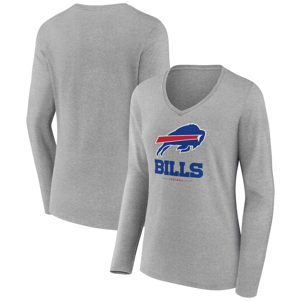 Buffalo Bills Women's Logo Team Lockup Long Sleeve V-Neck T-Shirt Heather Gray