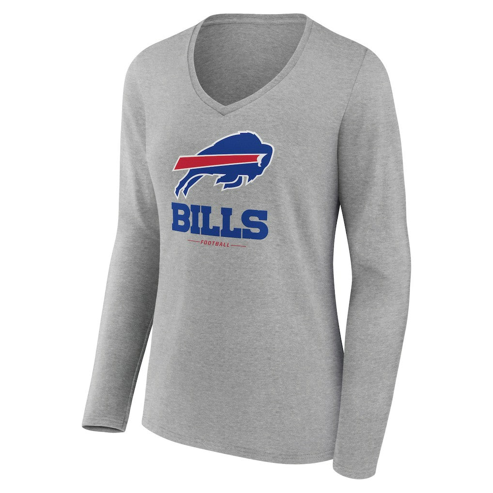 Buffalo Bills Women's Logo Team Lockup Long Sleeve V-Neck T-Shirt Heather Gray