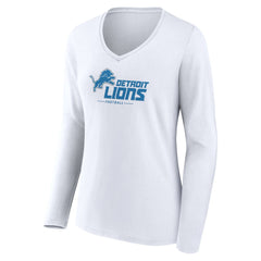 Detroit Lions Women's Logo Team Lockup Long Sleeve V-Neck T-Shirt White