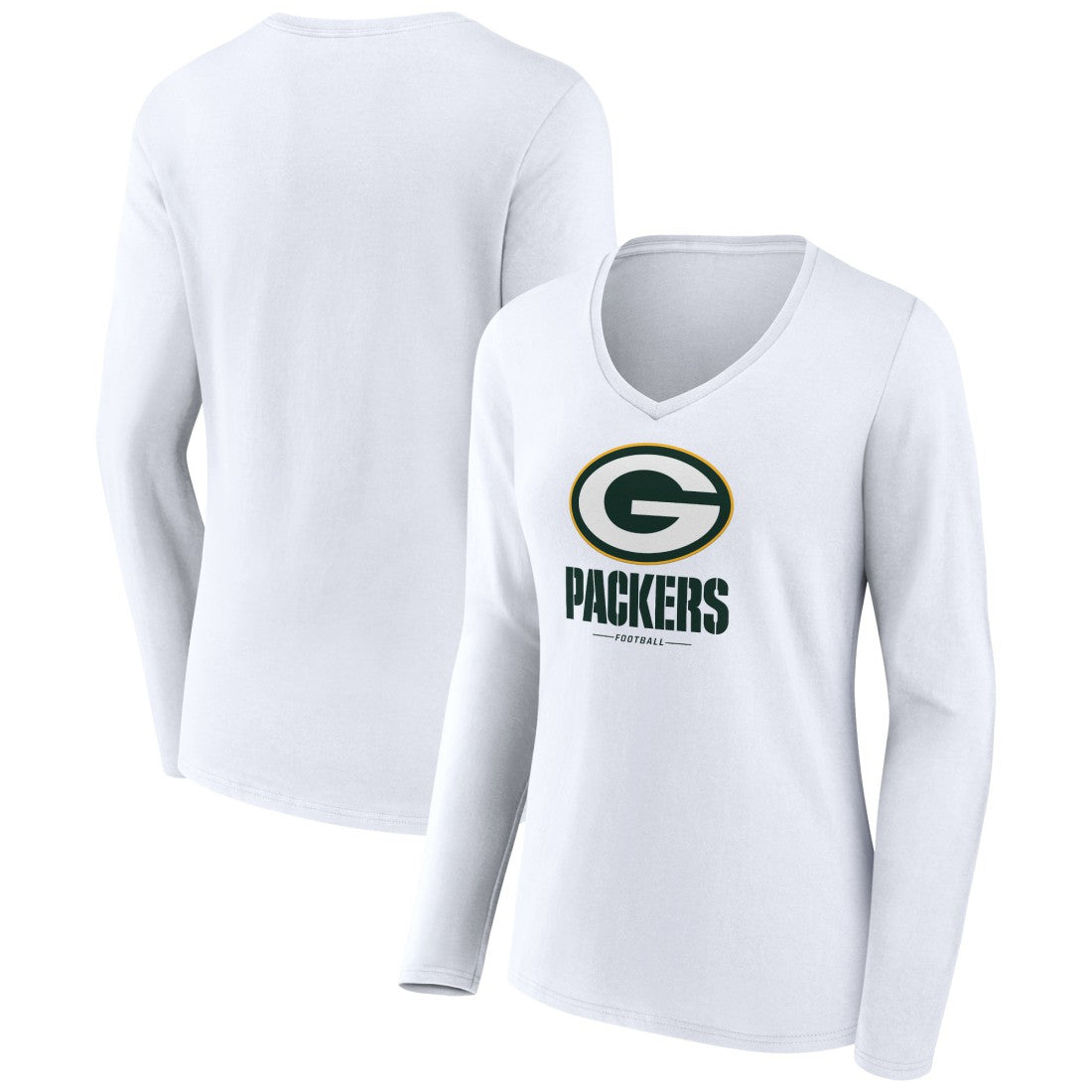 Green Bay Packers Women's Logo Team Lockup Long Sleeve V-Neck T-Shirt White