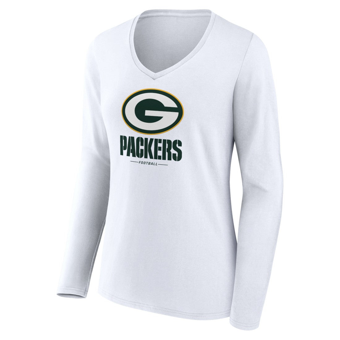 Green Bay Packers Women's Logo Team Lockup Long Sleeve V-Neck T-Shirt White