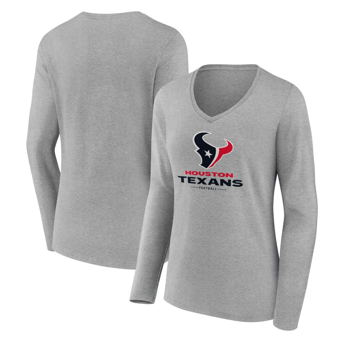 Houston Texans Women's Logo Team Lockup Long Sleeve V-Neck T-Shirt Heather Gray