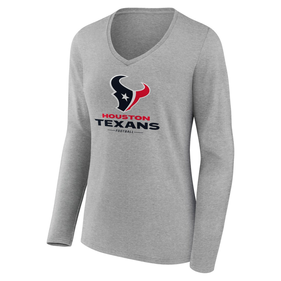 Houston Texans Women's Logo Team Lockup Long Sleeve V-Neck T-Shirt Heather Gray