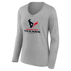 Houston Texans Women's Logo Team Lockup Long Sleeve V-Neck T-Shirt Heather Gray