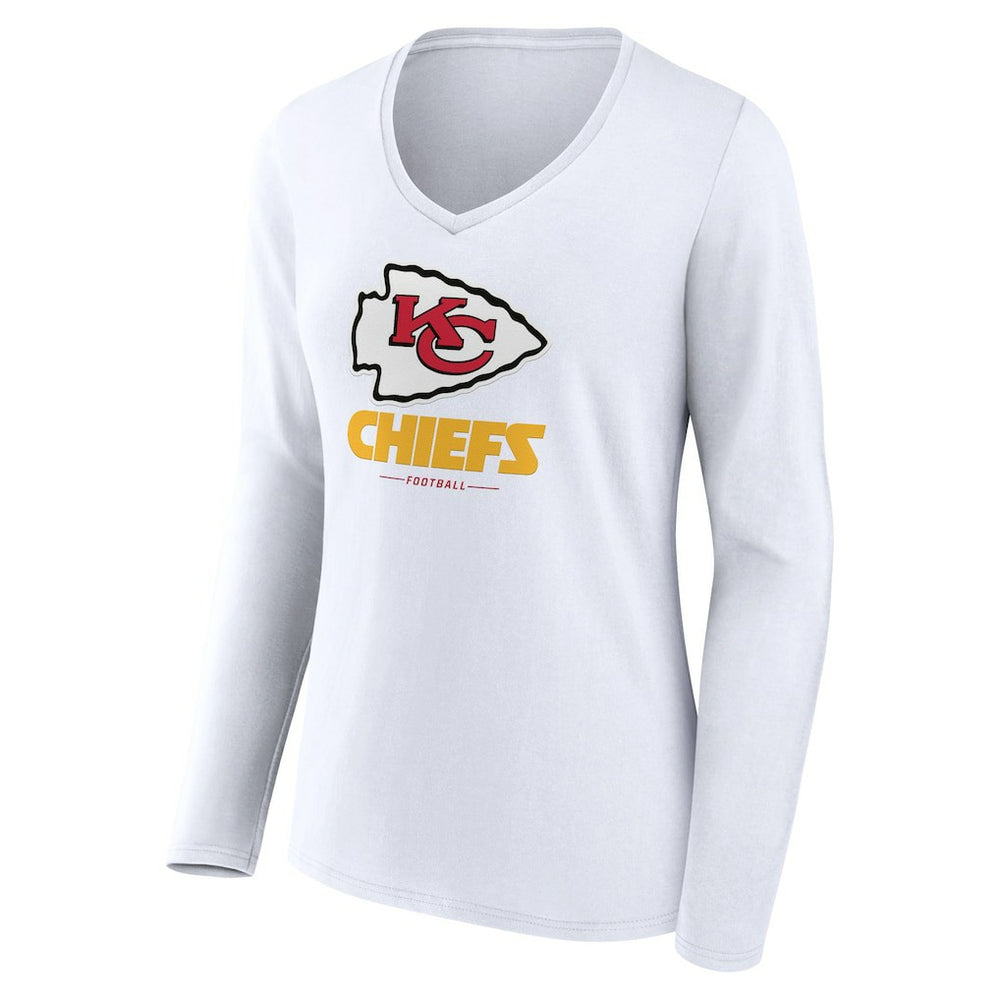 Kansas City Chiefs Women's Logo Team Lockup Long Sleeve V-Neck T-Shirt White
