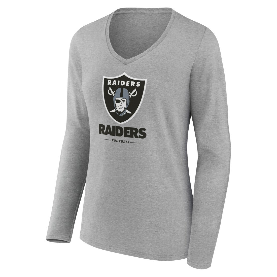 Las Vegas Raiders Women's Logo Team Lockup Long Sleeve V-Neck T-Shirt Heather Gray