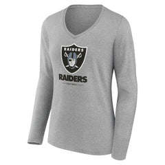 Las Vegas Raiders Women's Logo Team Lockup Long Sleeve V-Neck T-Shirt Heather Gray