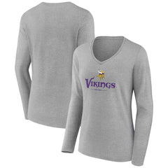 Minnesota Vikings Women's Logo Team Lockup Long Sleeve V-Neck T-Shirt Heather Gray