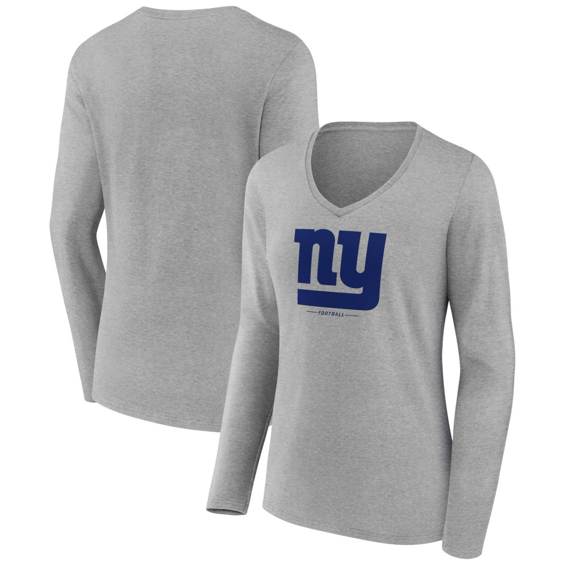 New York Giants Women's Logo Team Lockup Long Sleeve V-Neck T-Shirt Heather Gray
