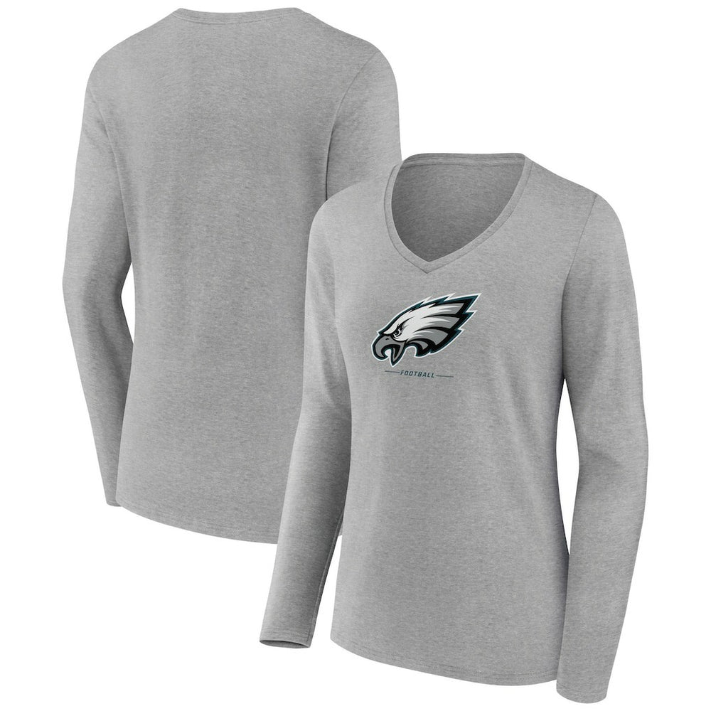 Philadelphia Eagles Women's Logo Team Lockup Long Sleeve V-Neck T-Shirt Heather Gray