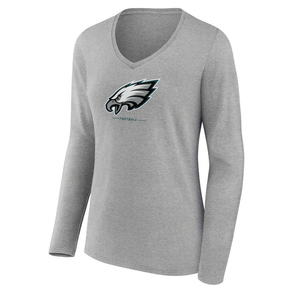 Philadelphia Eagles Women's Logo Team Lockup Long Sleeve V-Neck T-Shirt Heather Gray