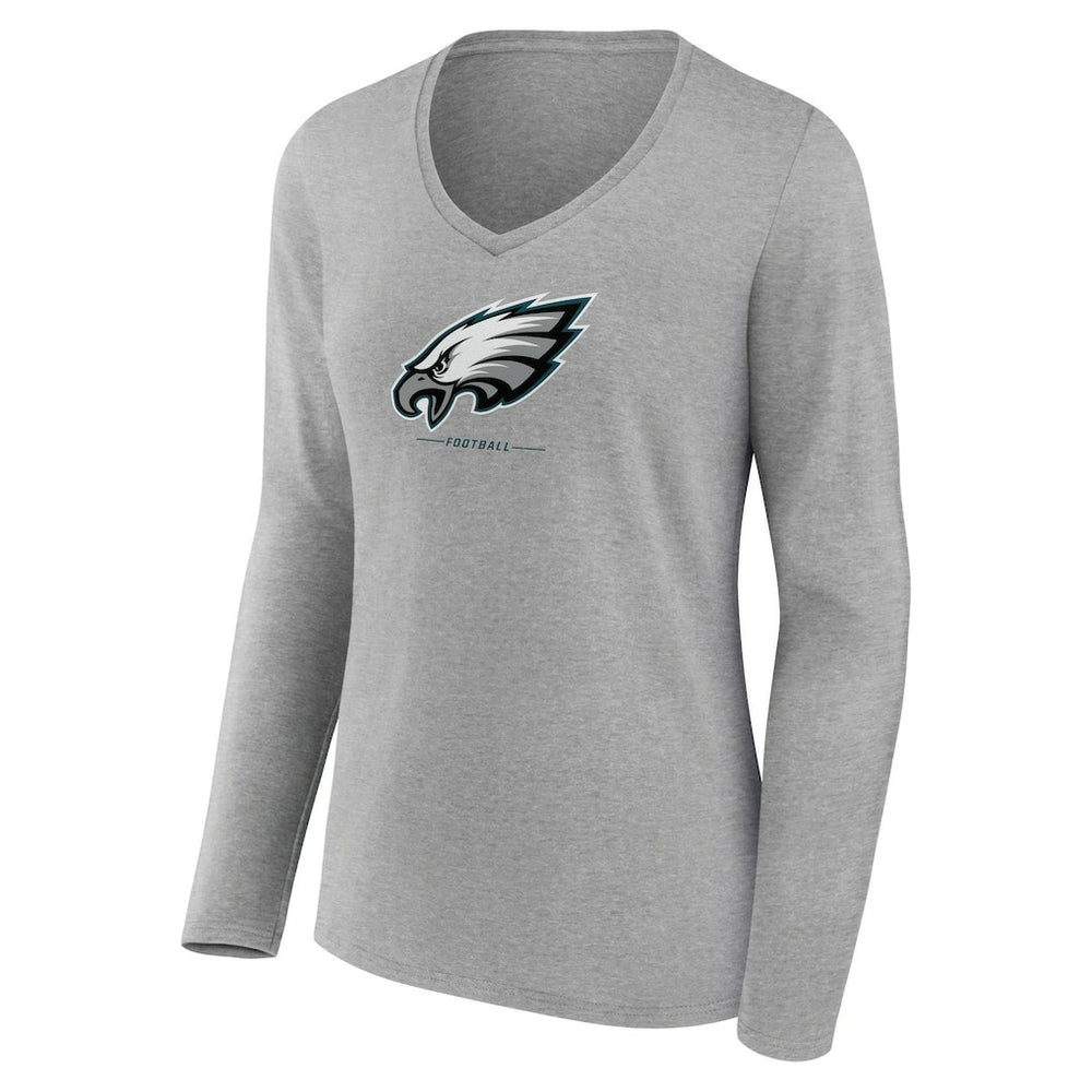 Philadelphia Eagles Women's Logo Team Lockup Long Sleeve V-Neck T-Shirt Heather Gray