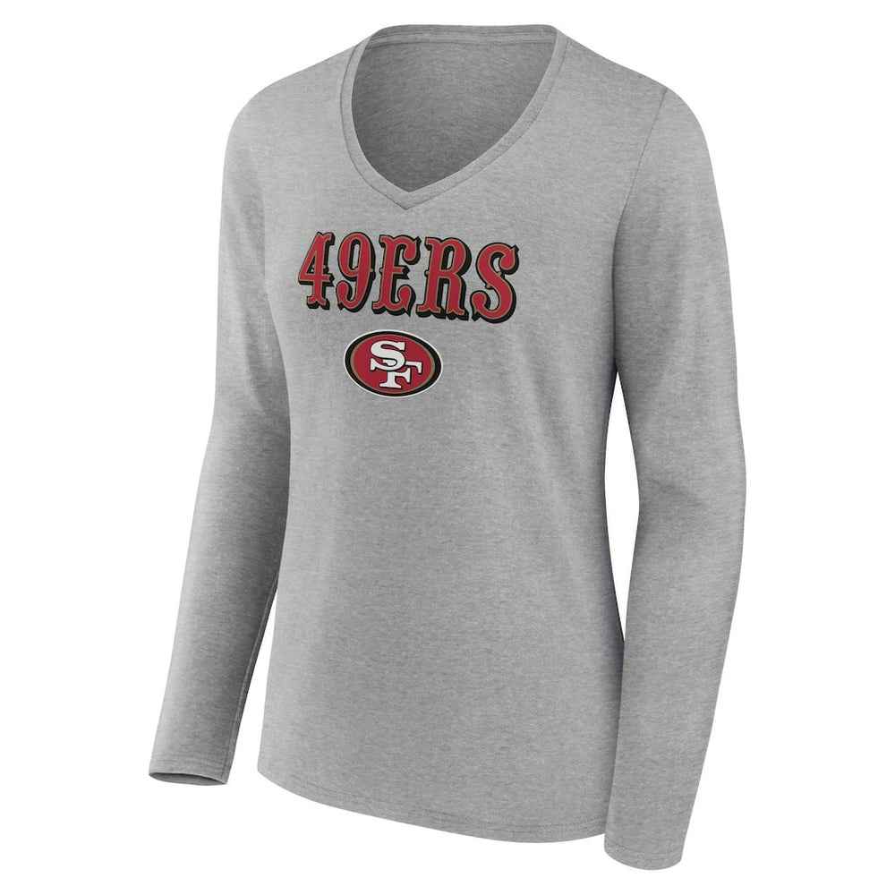 San Francisco 49ers Women's Logo Team Lockup Long Sleeve V-Neck T-Shirt Heather Gray