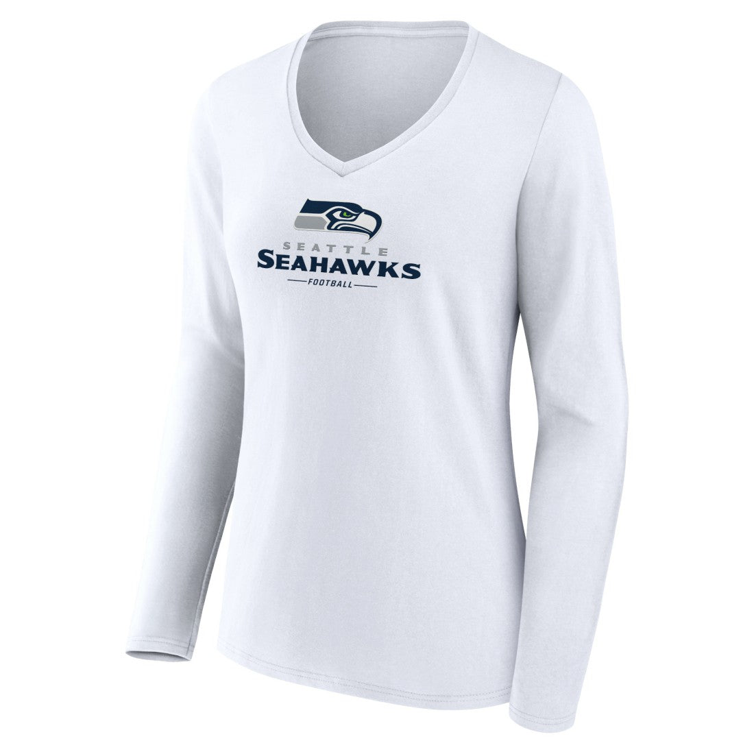 Seattle Seahawks Women's Logo Team Lockup Long Sleeve V-Neck T-Shirt White