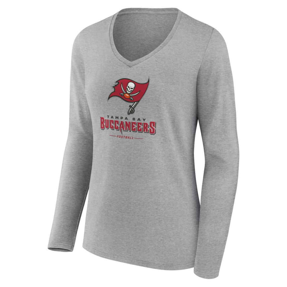 Tampa Bay Buccaneers Women's Logo Team Lockup Long Sleeve V-Neck T-Shirt Heather Gray