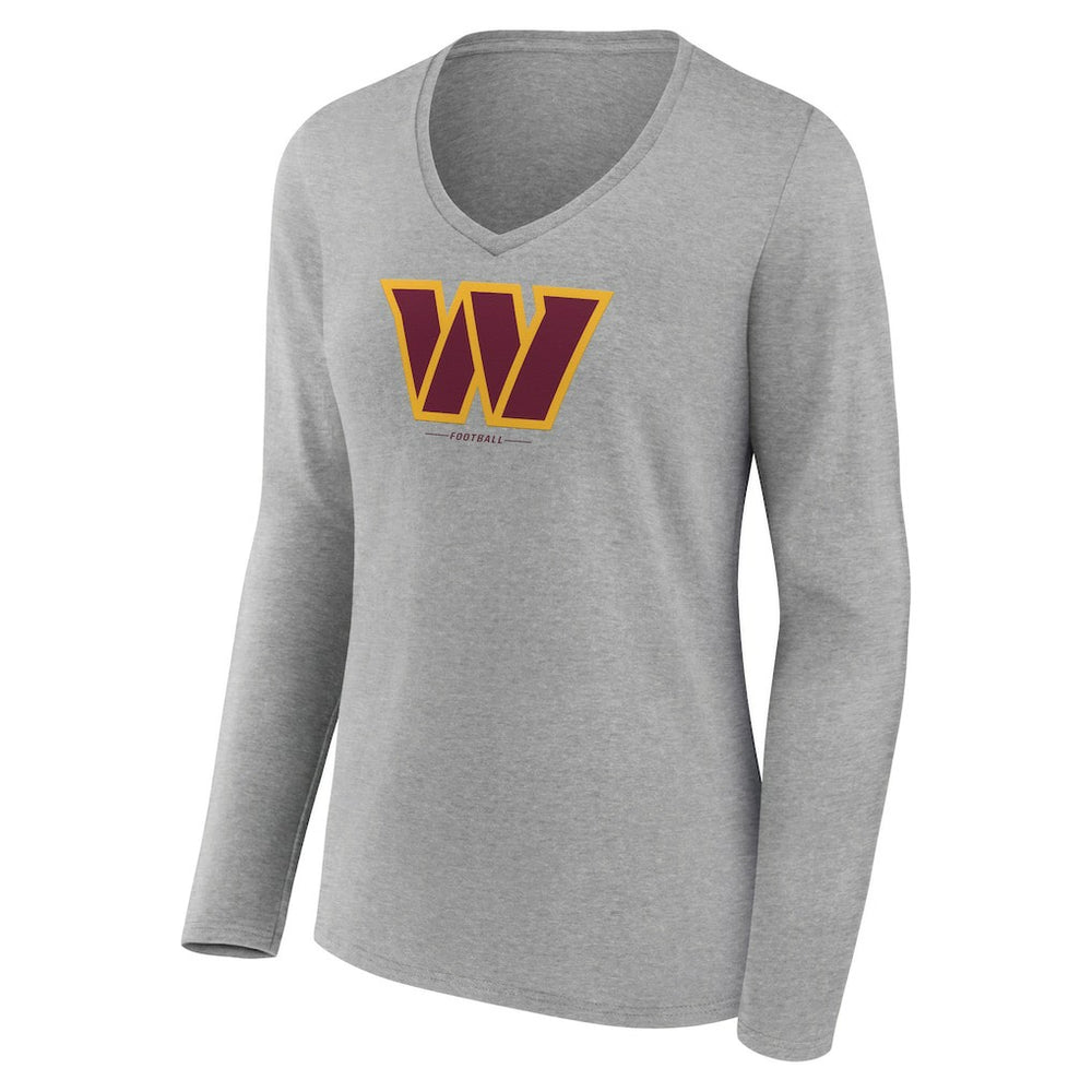 Washington Commanders Women's Logo Team Lockup Long Sleeve V-Neck T-Shirt Heather Gray