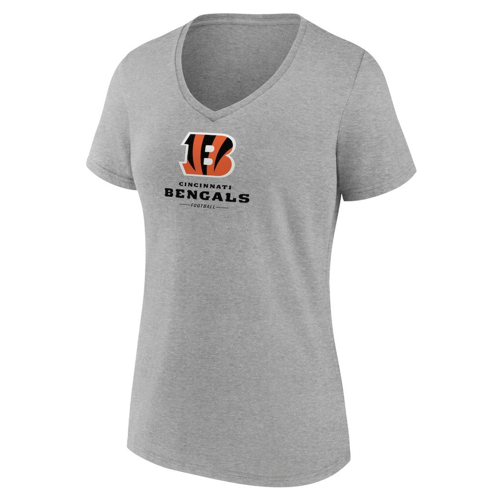 Cincinnati Bengals Women's Logo Team Lockup V-Neck T-Shirt Gray