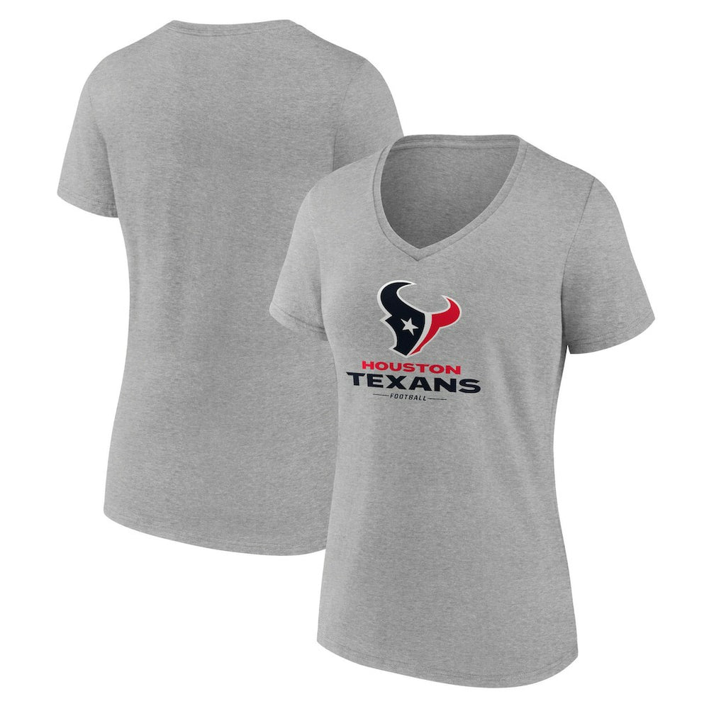Houston Texans Women's Logo Team Lockup V-Neck T-Shirt Gray