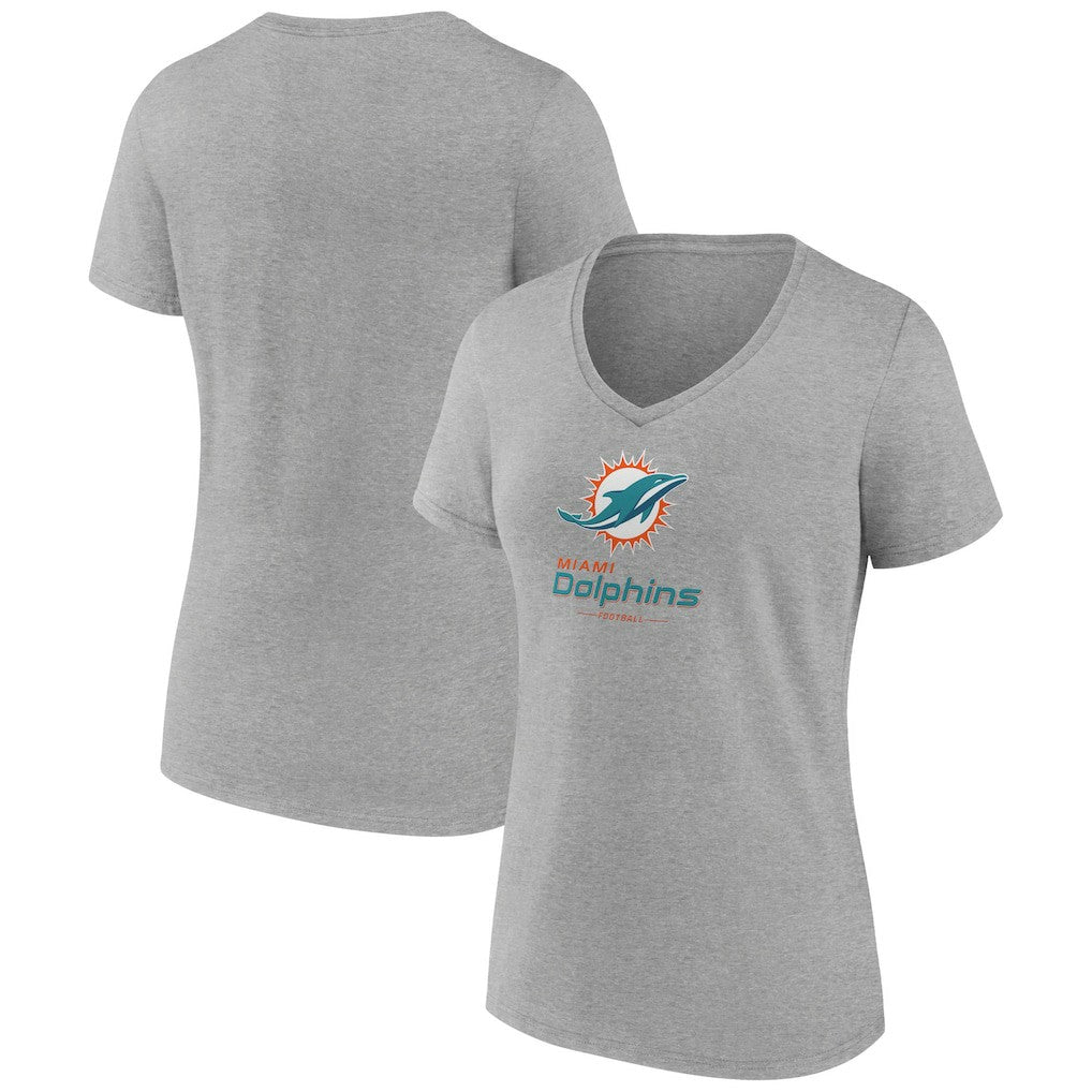 Miami Dolphins Women's Logo Team Lockup V-Neck T-Shirt Gray