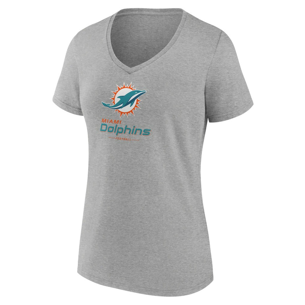 Miami Dolphins Women's Logo Team Lockup V-Neck T-Shirt Gray