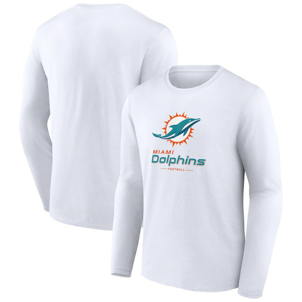 Miami Dolphins Logo Team Lockup Long Sleeve T-Shirt White