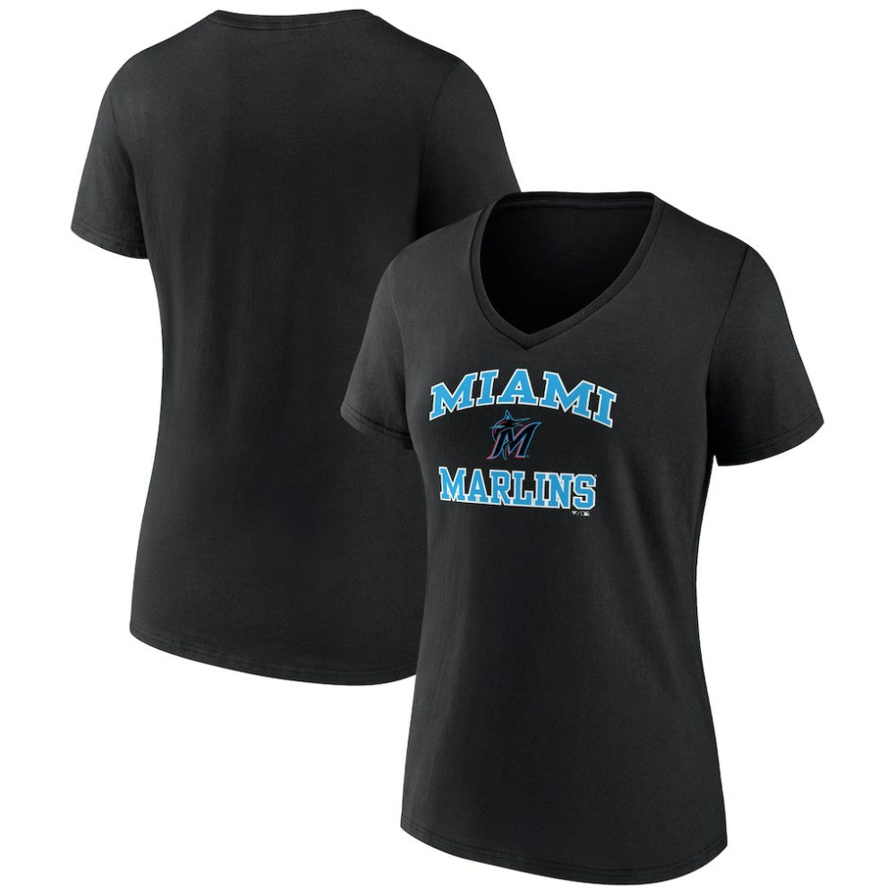 Miami Marlins Women's Heart and Soul V-Neck T-Shirt - Black T-shirts