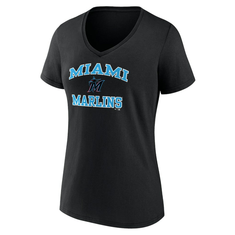Miami Marlins Women's Heart and Soul V-Neck T-Shirt - Black T-shirts