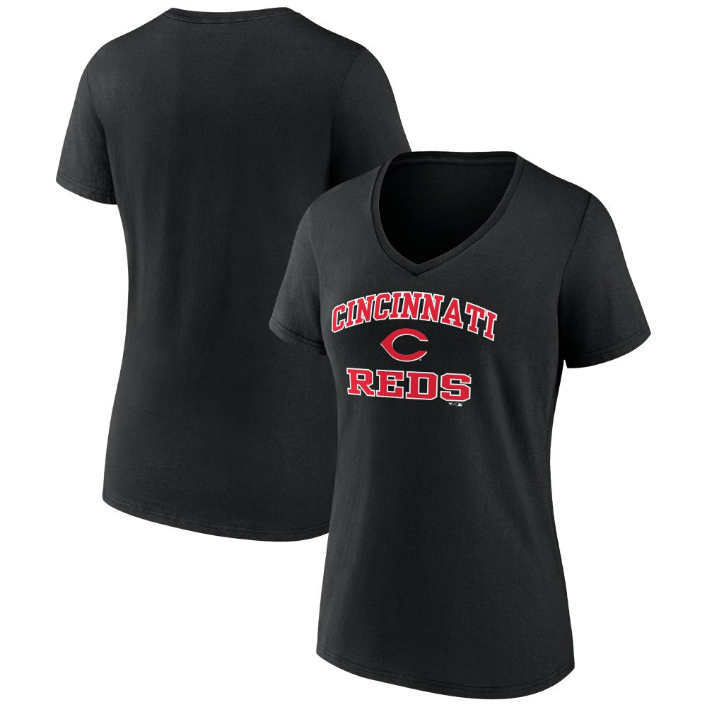 Cincinnati Reds Women's Heart and Soul V-Neck T-Shirt - Black T-shirts