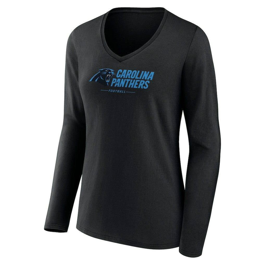 Carolina Panthers Women's Logo Team Lockup Long Sleeve V-Neck T-Shirt Black