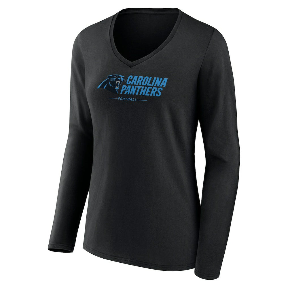 Carolina Panthers Women's Logo Team Lockup Long Sleeve V-Neck T-Shirt Black