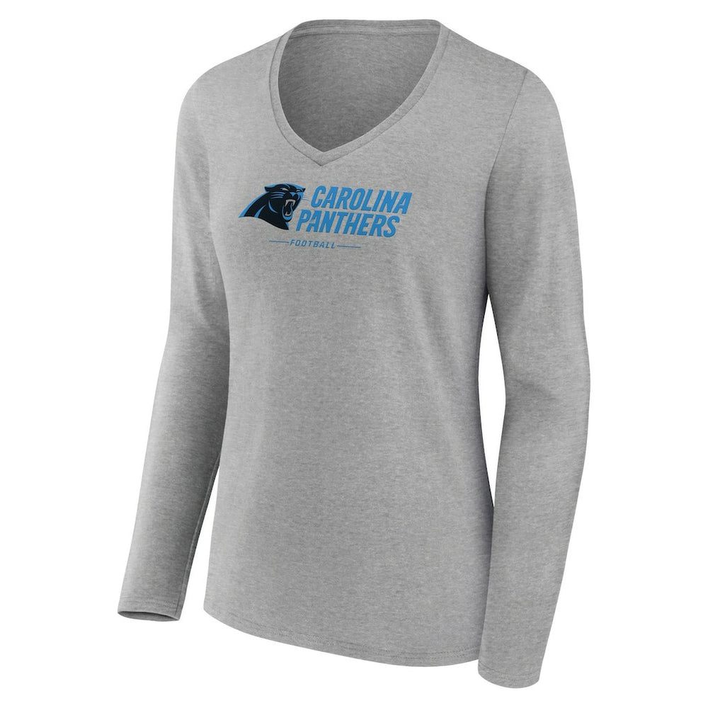 Carolina Panthers Women's Logo Team Lockup Long Sleeve V-Neck T-Shirt Heather Gray