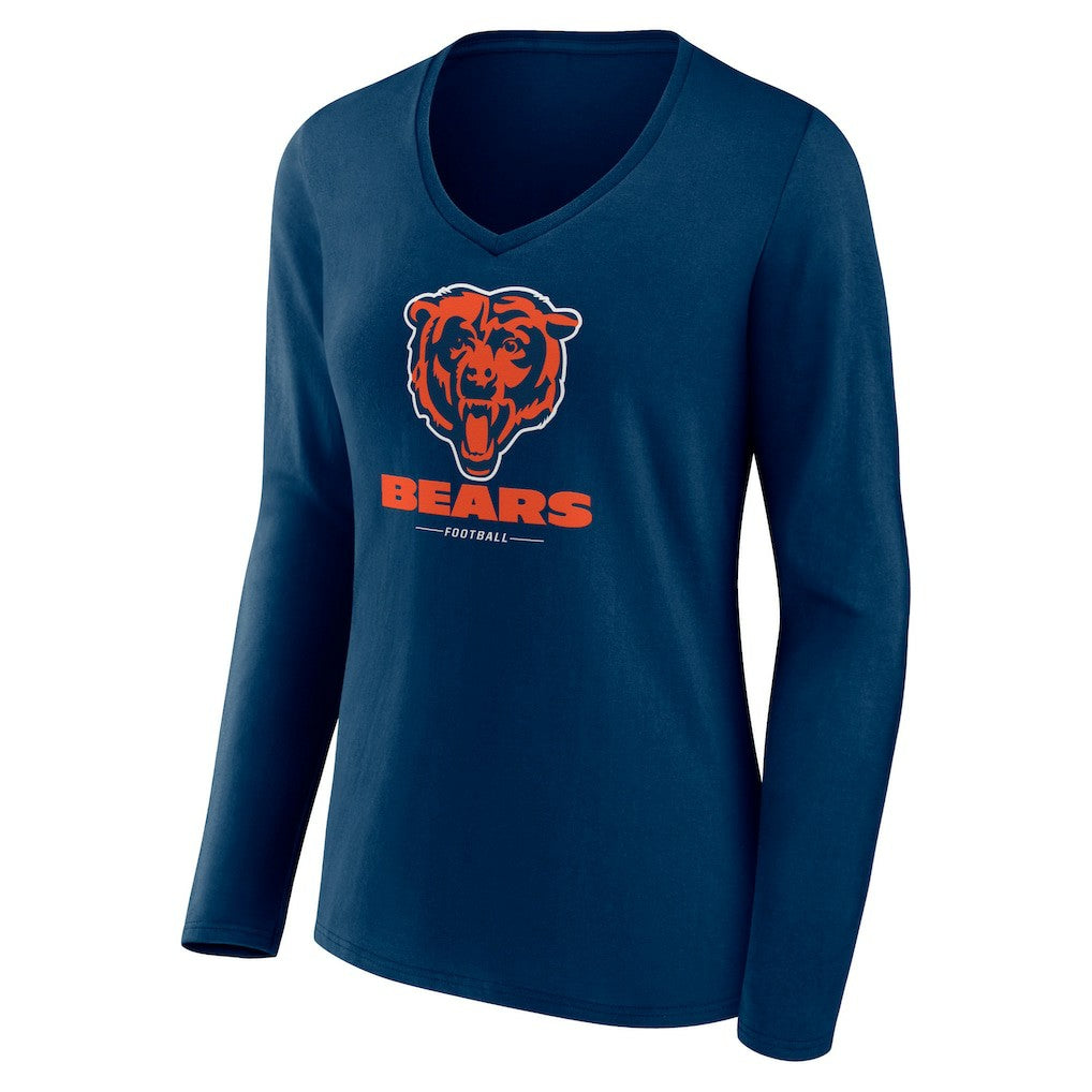 Chicago Bears Women's Logo Team Lockup Long Sleeve V-Neck T-Shirt Navy