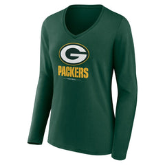 Green Bay Packers Women's Logo Team Lockup Long Sleeve V-Neck T-Shirt Green