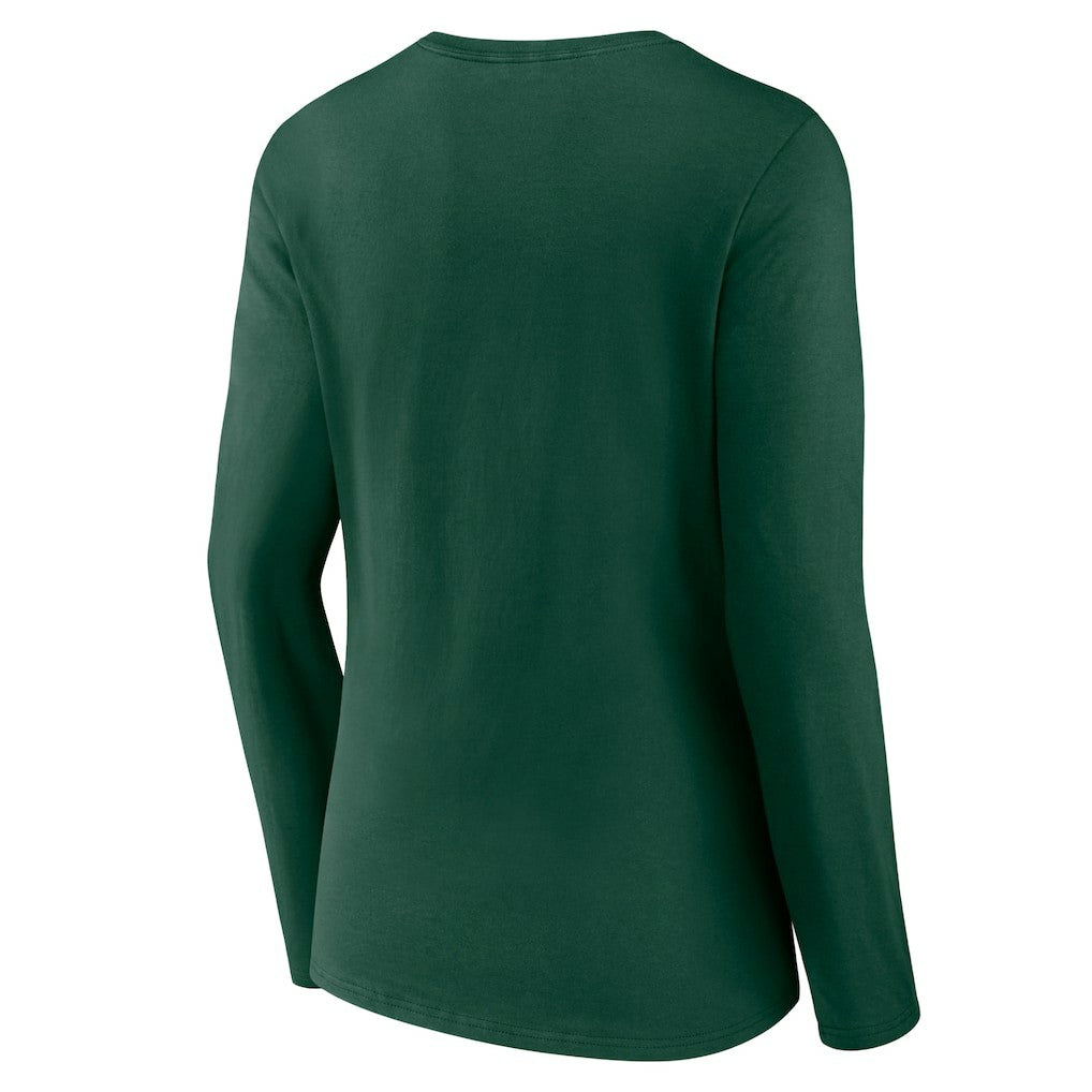 Green Bay Packers Women's Logo Team Lockup Long Sleeve V-Neck T-Shirt Green