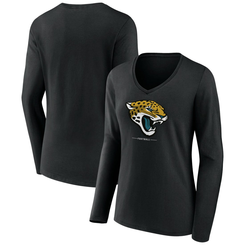 Jacksonville Jaguars Women's Logo Team Lockup Long Sleeve V-Neck T-Shirt Black