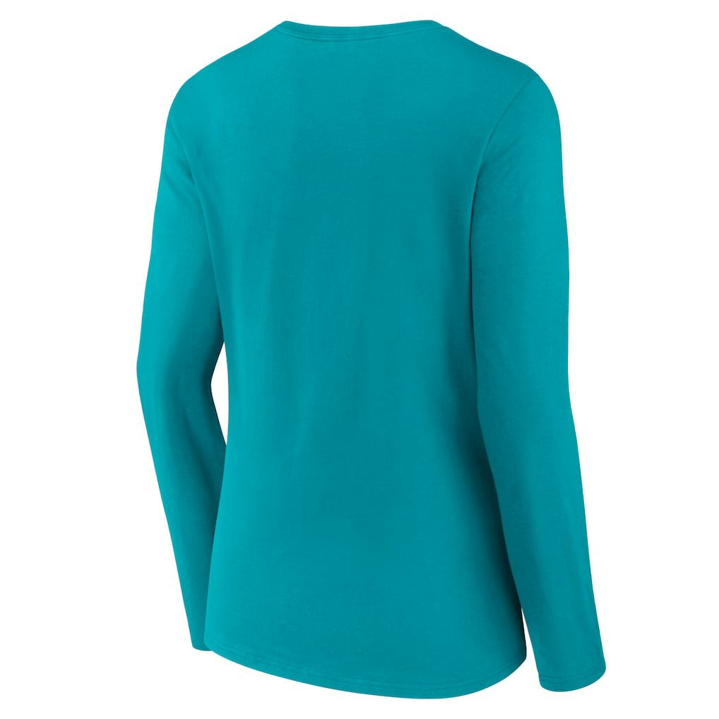 Miami Dolphins Women's Logo Team Lockup Long Sleeve V-Neck T-Shirt Aqua