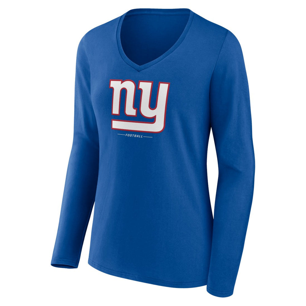 New York Giants Women's Logo Team Lockup Long Sleeve V-Neck T-Shirt Royal