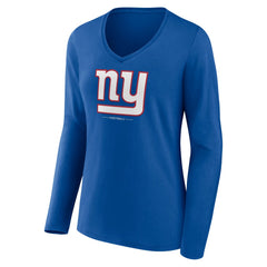 New York Giants Women's Logo Team Lockup Long Sleeve V-Neck T-Shirt Royal