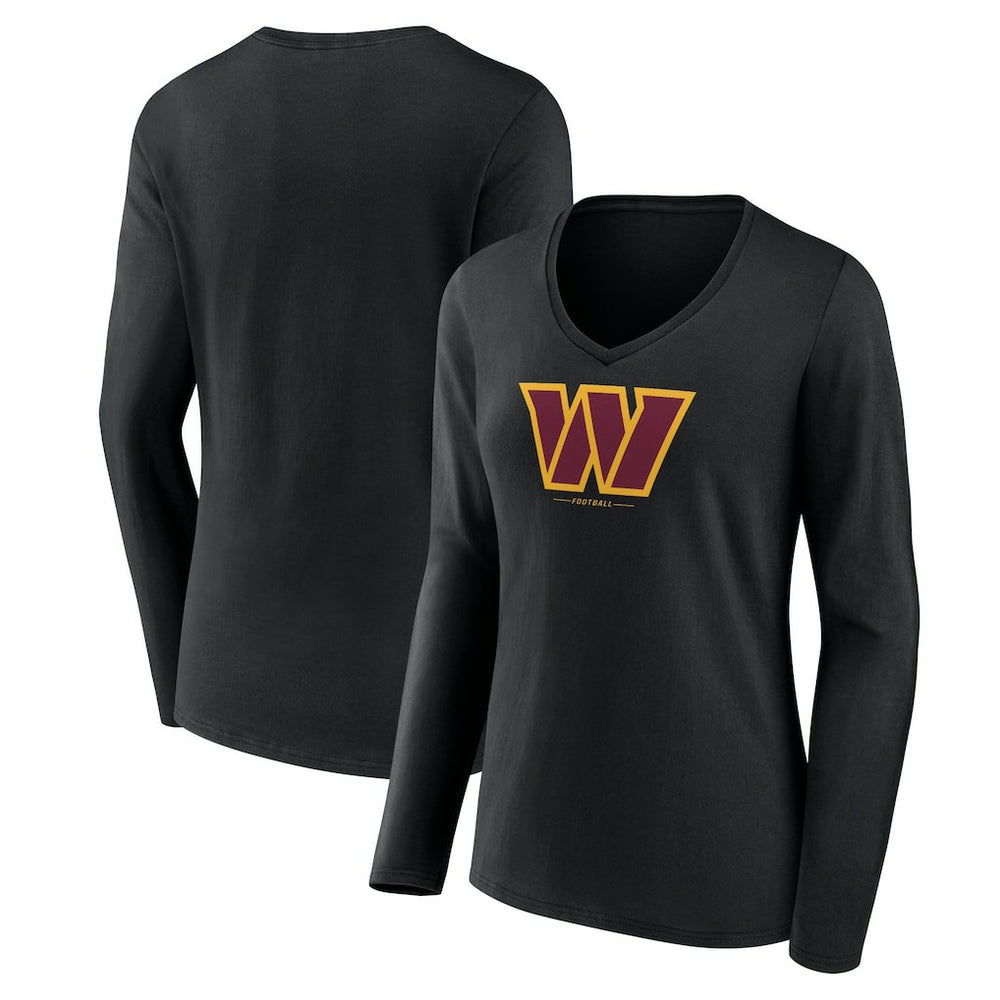 Washington Commanders Women's Logo Team Lockup Long Sleeve V-Neck T-Shirt Black