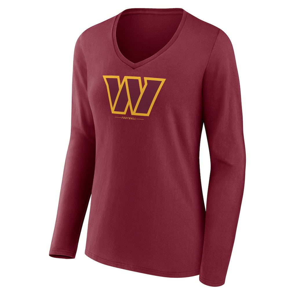 Washington Commanders Women's Logo Team Lockup Long Sleeve V-Neck T-Shirt Burgundy